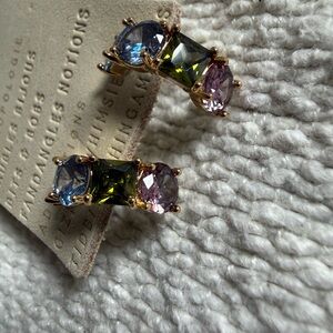 NWT! Anthropologie Gold Earrings with Blue, Green, and Pink Stones